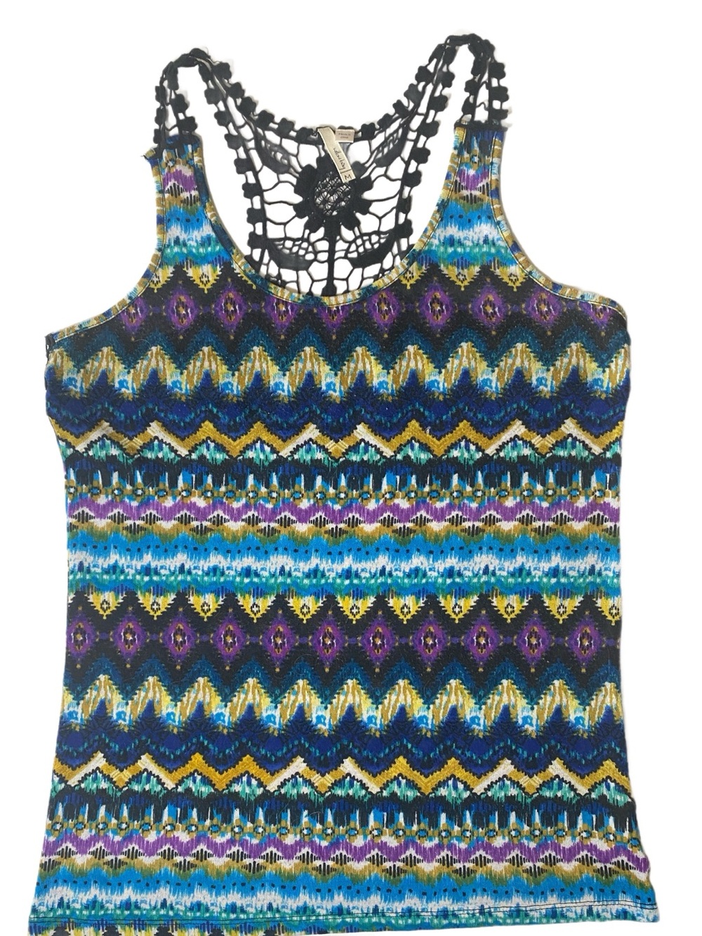 Crochet-Back Tribal Stripe Tank Top in Blue & Purple